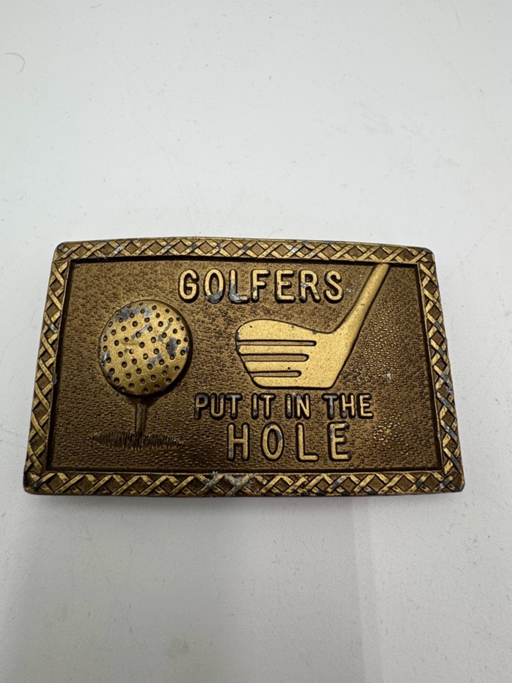 Vintage Golf Belt Buckle Golfer Put It In The Hole Brass Novelty